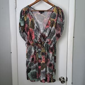 Forever 21+ V Neck Multicolored Cinched Waist 2X Top
